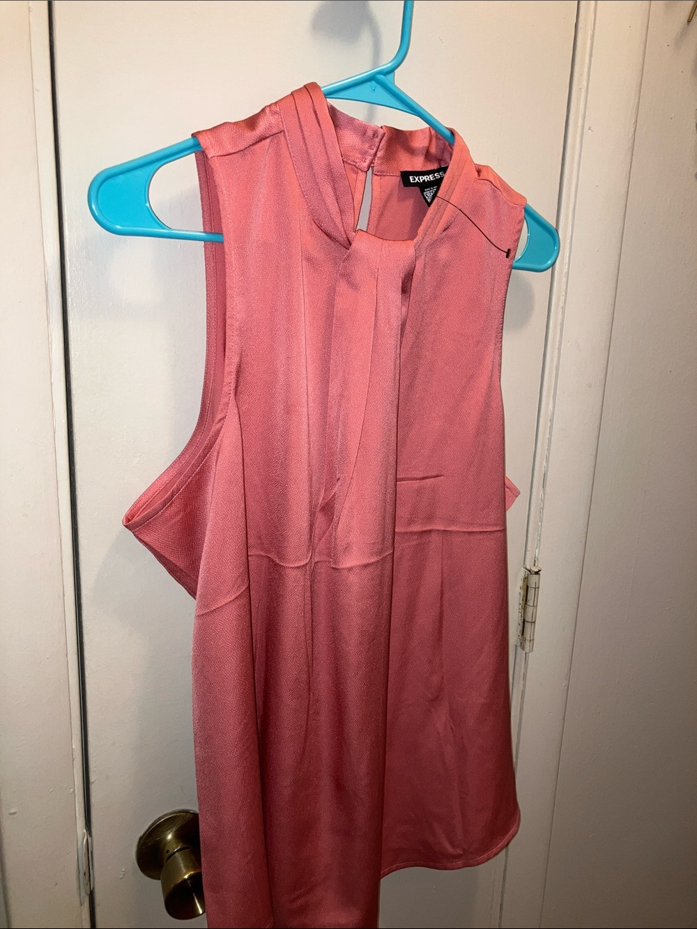Express Sleeveless Coral-Pink Pleated Neck Blouse XL